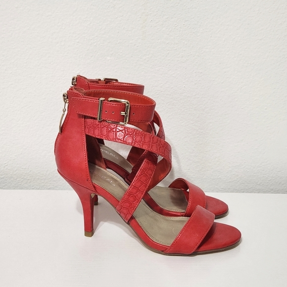 Xappeal Red Orange Strappy Shoes, Zip Back Buckle Kitten Heel, 6.5 - Picture 4 of 11